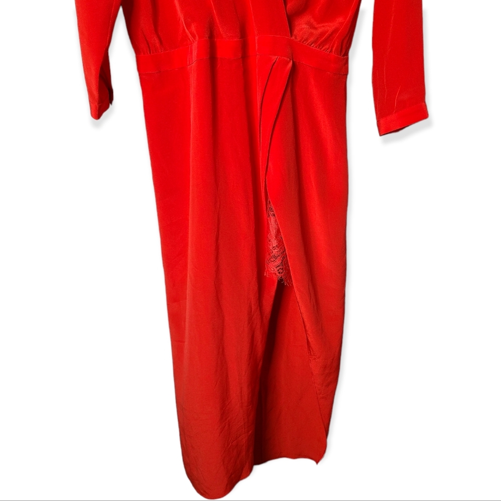 MICHELLE MASON Obi Tomato Red Silk Lace Wrap Drape Dress - Picture 3 of 8